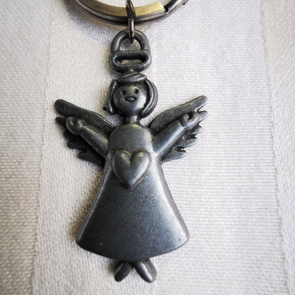 Metal Keychain Angel with Heart